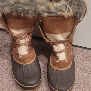 Khombu Brown and Cream Winter Rain Boots Waterproof